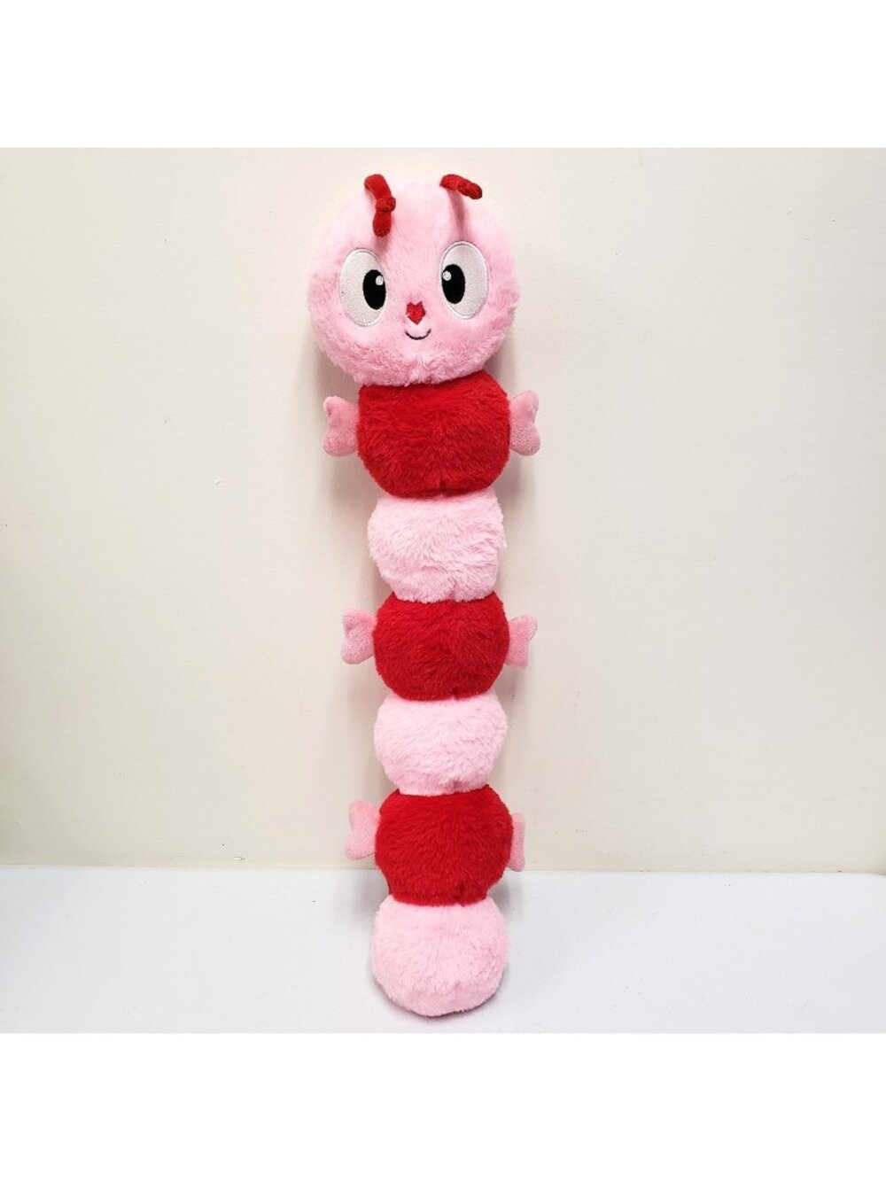 Woof 25" Pink Red Caterpillar Dog Toy Squeaker Crinkle Heart Large Plush